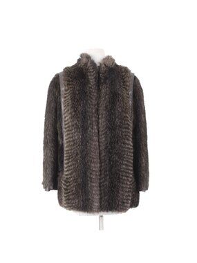 Lilli Ann For I Magnin Coat Sz S Dark Brown Lined Faux Fur Leather Trim AS IS